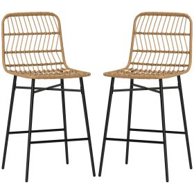 Rattan Counter Bar Stools Set of 2, 26" Counter Height Barstools with Back, Bar Chairs for Kitchen Island, Brown
