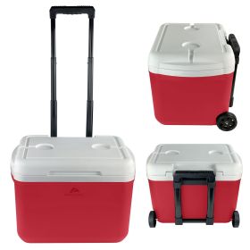 30 Quart Capacity Hard Side Wheeled Cooler, 42-Can, Red
