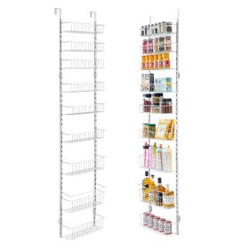 VEVOR Over the Door Pantry Organizer, 9-Tier Pantry Organization and Storage, Heavy-Duty Steel Hanging Spice Rack, Adjustable Wall Seasoning Shel (Color: White, Number of Layers: 9)